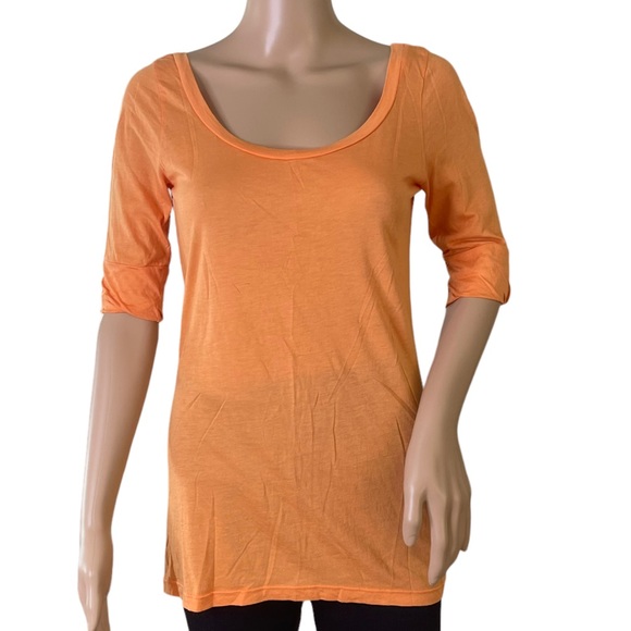 Splendid Orange Tee Shirt with Wide Round Neck & Elbow Length Sleeves Size M - Picture 2 of 9